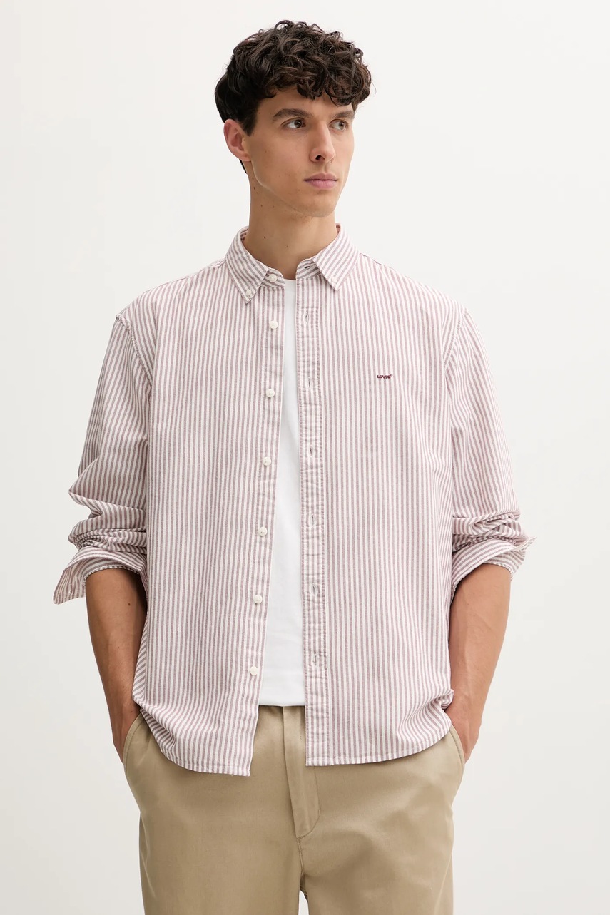 Levně Bavlněná košile Levi's pánská, vínová barva, relaxed, s límečkem button-down, A7210