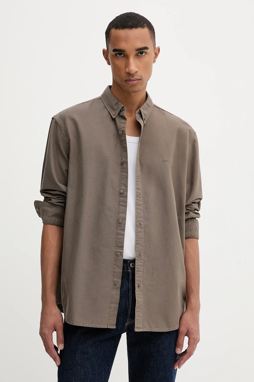 Levi\'s cămașă din bumbac culoarea maro, cu guler button-down, relaxed, A7210