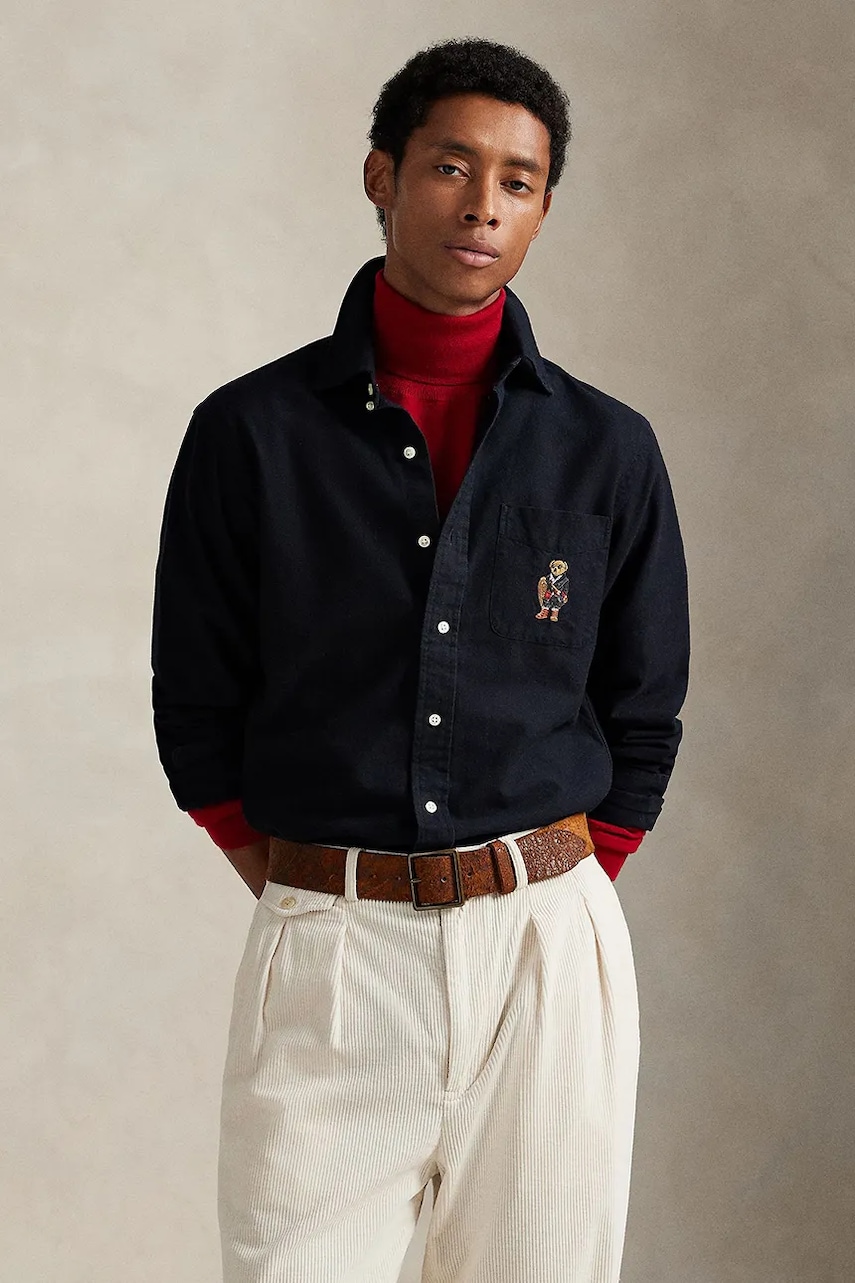 Levně Bavlněná košile Polo Ralph Lauren pánská, černá barva, regular, 710P00662
