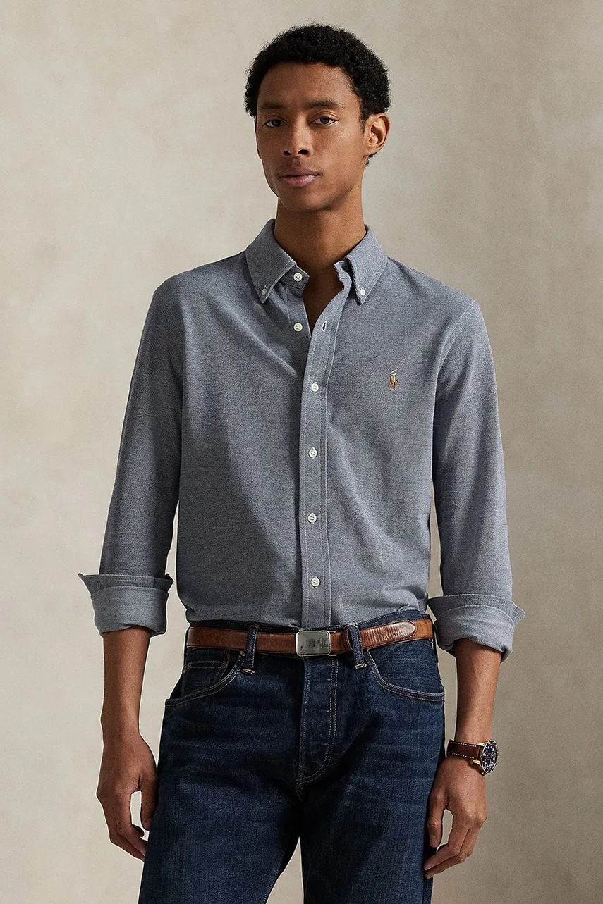 Levně Bavlněná košile Polo Ralph Lauren pánská, tmavomodrá barva, regular, s límečkem button-down, 710979488
