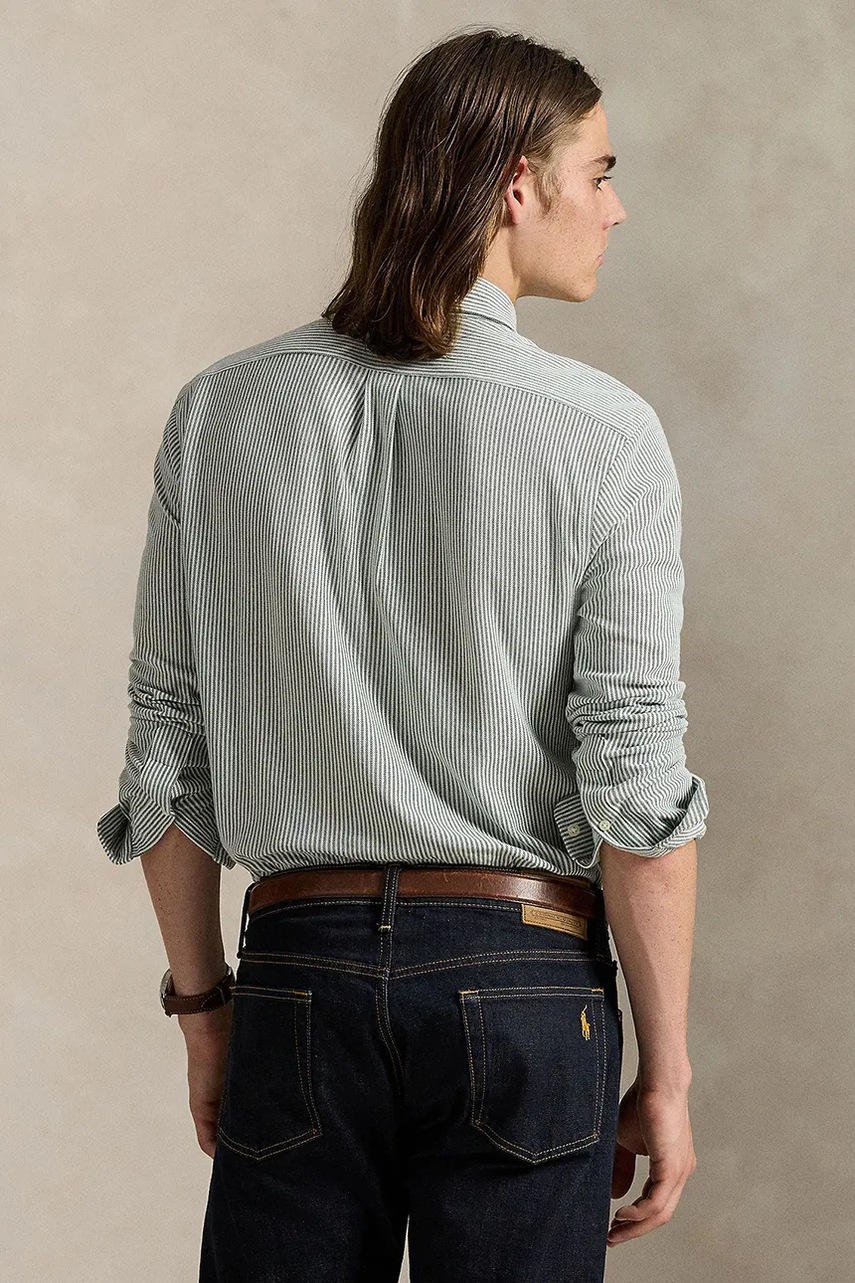 Хлопковая рубашка Polo Ralph Lauren цвет зелёный regular классический воротник 710979489
