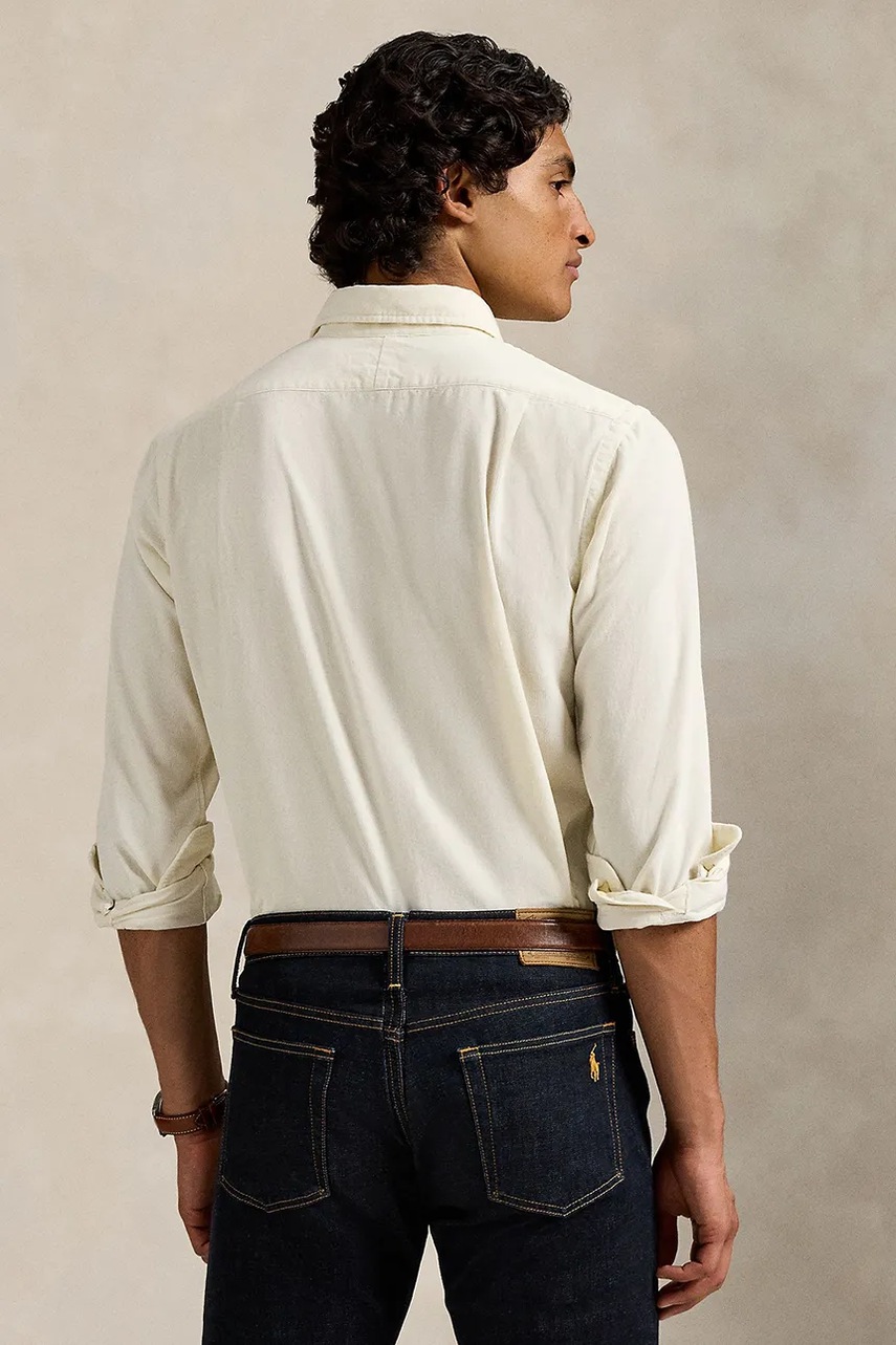 Хлопковая рубашка Polo Ralph Lauren цвет бежевый regular итальянский воротник 710P00518