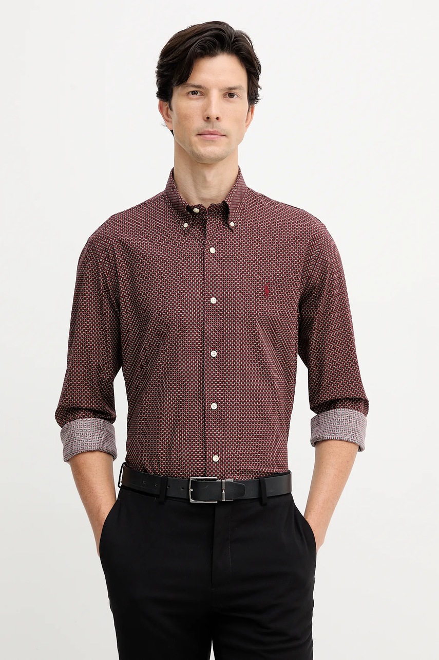 Levně Košile Polo Ralph Lauren pánská, hnědá barva, regular, s límečkem button-down, 710P00520