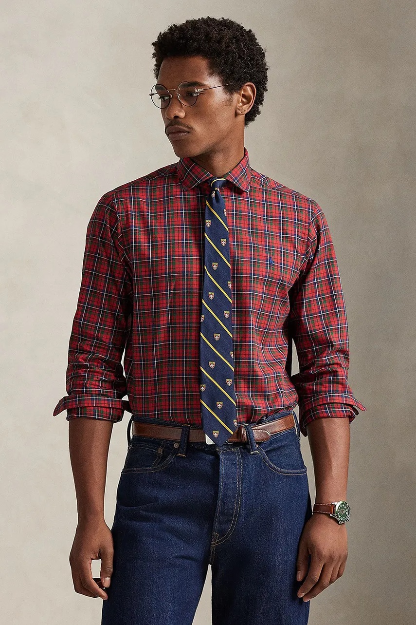 Bavlněná košile Polo Ralph Lauren pánská, vínová barva, regular, 710P01445