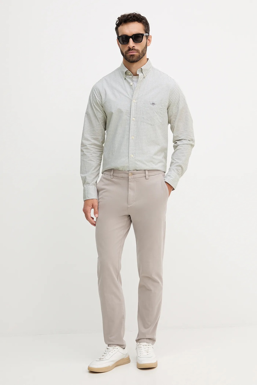 Хлопковая рубашка Gant цвет зелёный regular классический воротник 3250149