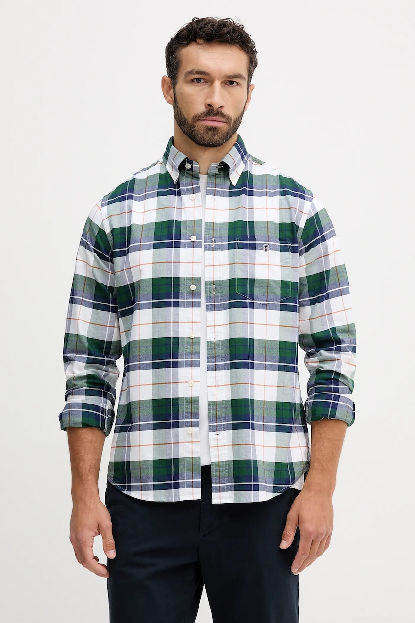 Gant cămașă din bumbac culoarea verde, cu guler clasic, regular, 3250147