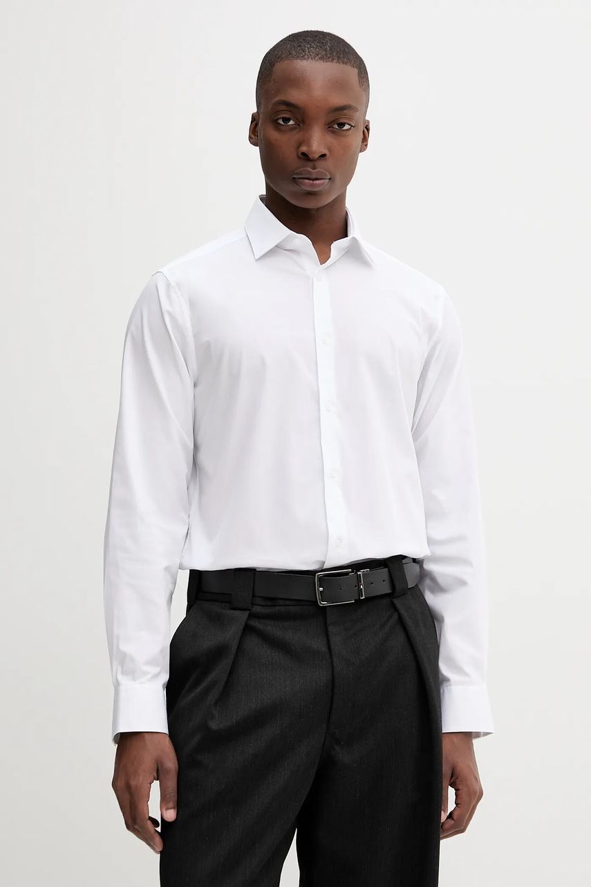 Levně Košile Calvin Klein pánská, bílá barva, regular, s klasickým límcem, LV019EU001