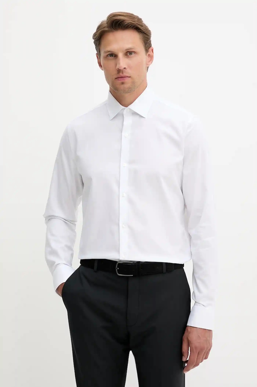Levně Košile Calvin Klein pánská, bílá barva, slim, s italským límcem, LV019EU006