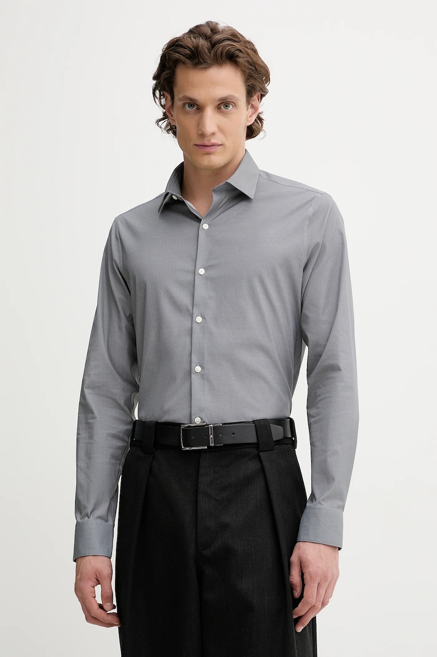 Levně Košile Calvin Klein pánská, šedá barva, slim, s italským límcem, LV019EU074
