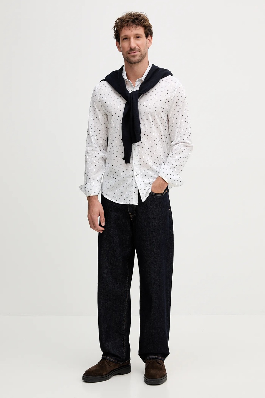 Хлопковая рубашка Pepe Jeans цвет белый slim классический воротник PM3090845 Хлопковая рубашка Pepe Jeans цвет белый slim классический воротник PM3090845