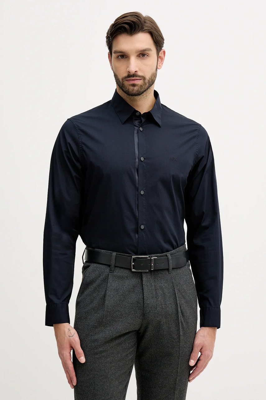 Armani Exchange camasa culoarea bleumarin, cu guler clasic, regular, XM001500 AF16676