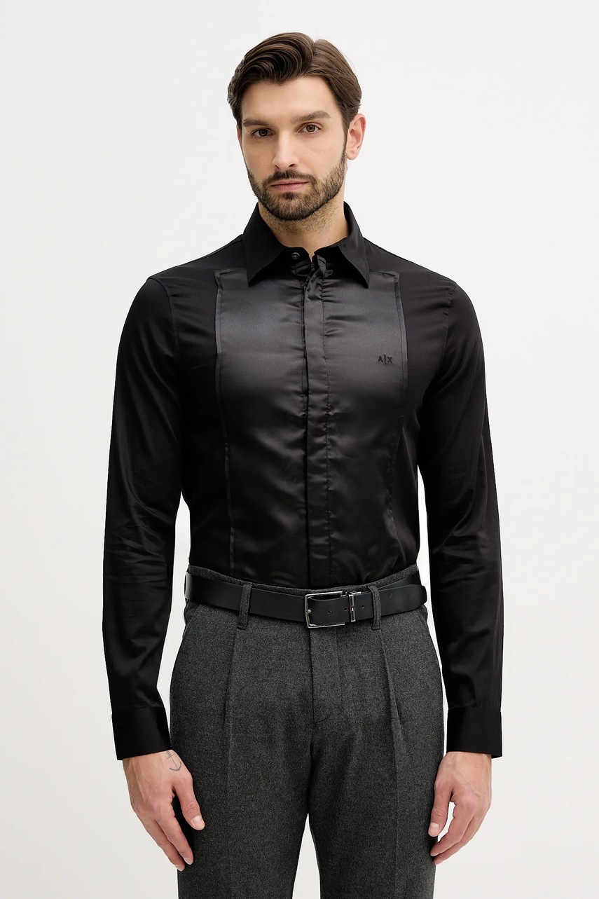 Armani Exchange camasa culoarea negru, cu guler clasic, slim, XM001502 AF10192
