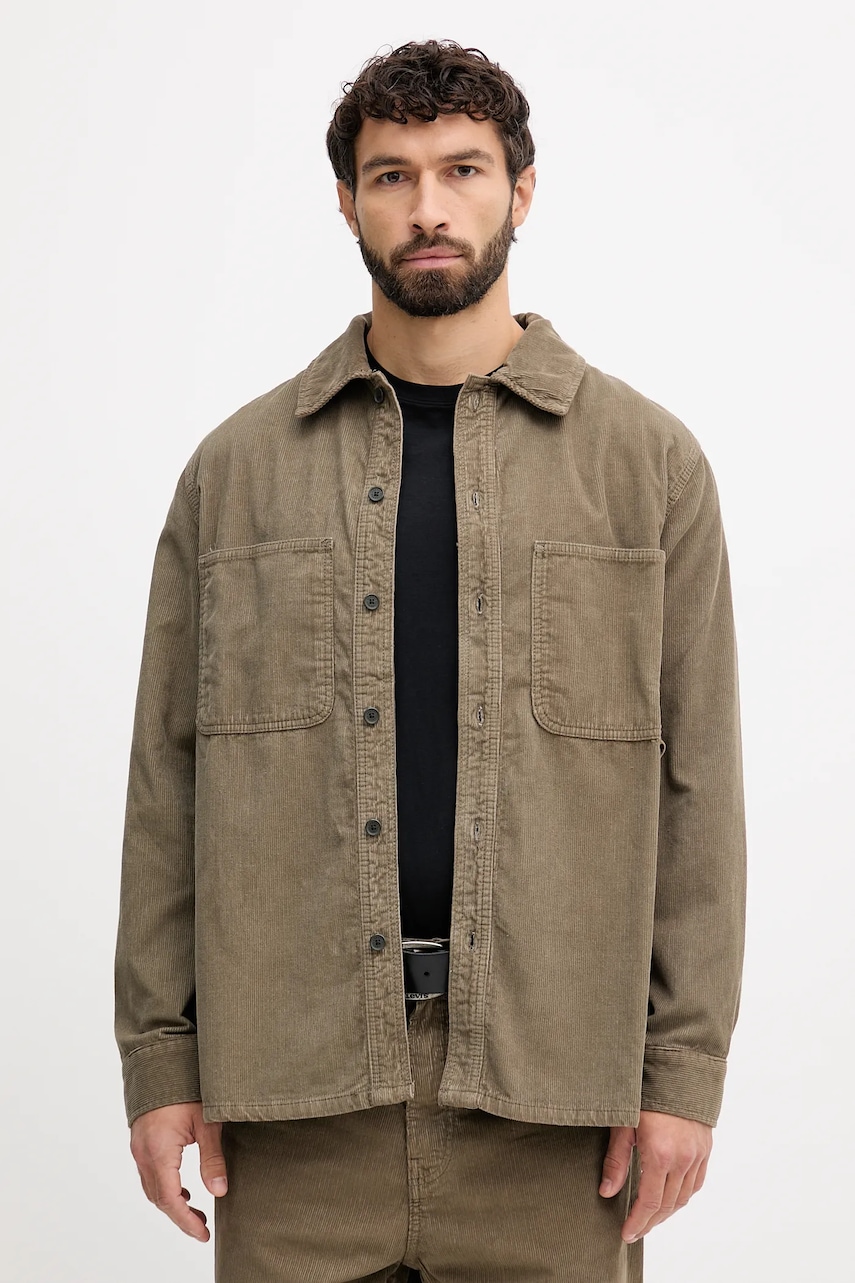 Levně Manšestrová košile Armani Exchange pánská, zelená barva, regular, s klasickým límcem, XM001588 AF18825