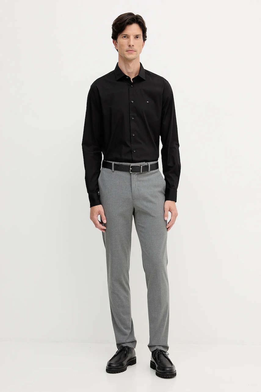 Рубашка Tommy Hilfiger цвет чёрный slim итальянский воротник MW0MW38347 Рубашка Tommy Hilfiger цвет чёрный slim итальянский воротник MW0MW38347