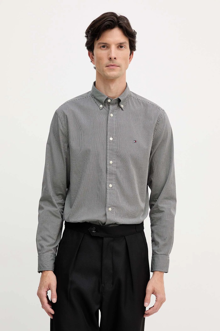 Levně Bavlněná košile Tommy Hilfiger pánská, šedá barva, regular, s límečkem button-down, MW0MW40457