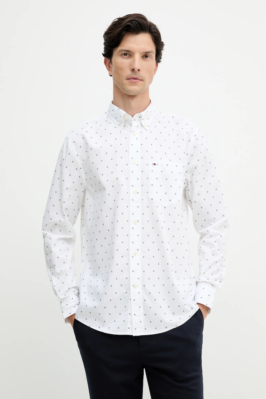 Levně Bavlněná košile Tommy Hilfiger pánská, bílá barva, regular, s límečkem button-down, MW0MW40462
