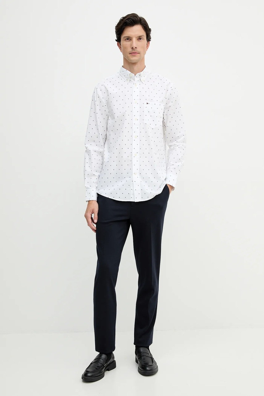 Хлопковая рубашка Tommy Hilfiger цвет белый regular воротник button-down MW0MW40462 Хлопковая рубашка Tommy Hilfiger цвет белый regular воротник button-down MW0MW40462