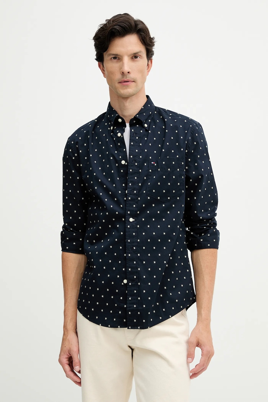 Levně Bavlněná košile Tommy Hilfiger pánská, tmavomodrá barva, regular, s límečkem button-down, MW0MW40462
