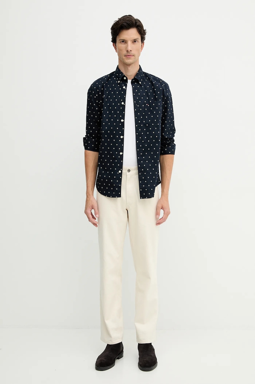 Хлопковая рубашка Tommy Hilfiger цвет синий regular воротник button-down MW0MW40462 Хлопковая рубашка Tommy Hilfiger цвет синий regular воротник button-down MW0MW40462