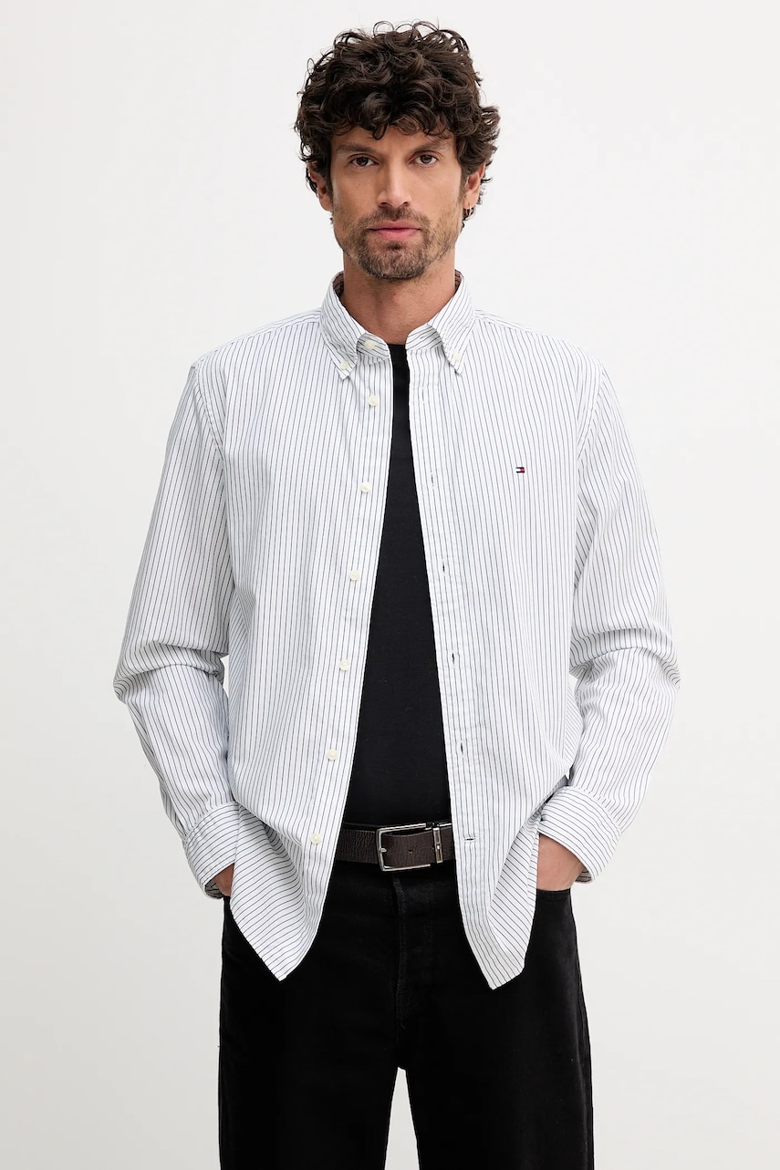Levně Bavlněná košile Tommy Hilfiger pánská, bílá barva, regular, s límečkem button-down, MW0MW41399