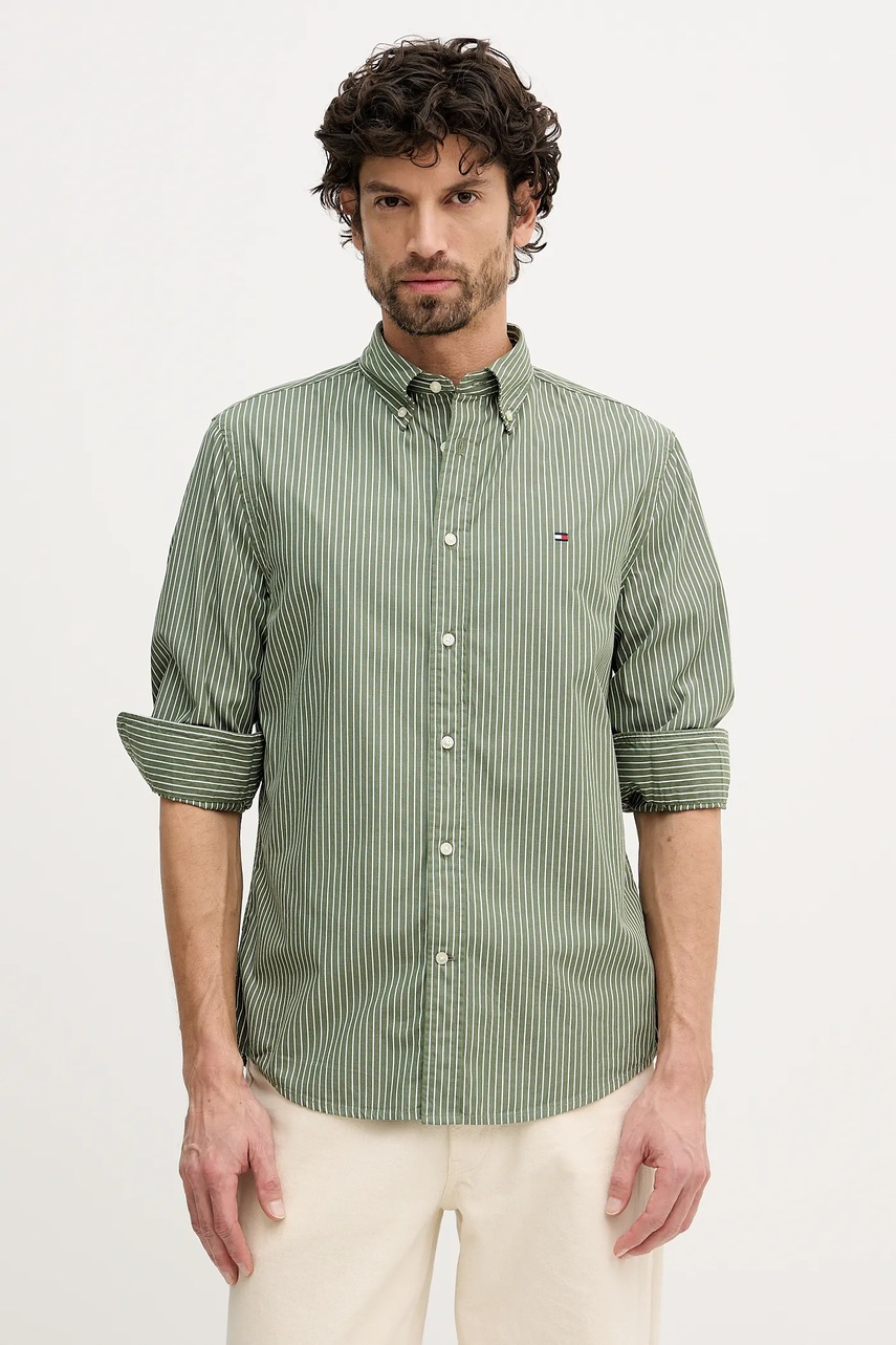 Levně Bavlněná košile Tommy Hilfiger pánská, šedá barva, regular, s límečkem button-down, MW0MW41399