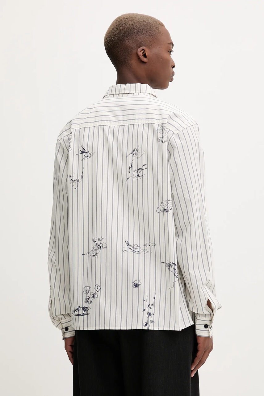 Βαμβακερό πουκάμισο Desigual STRIPES PRINTED ανδρικό, χρώμα: μπεζ, 25WMCW36 φωτογραφία