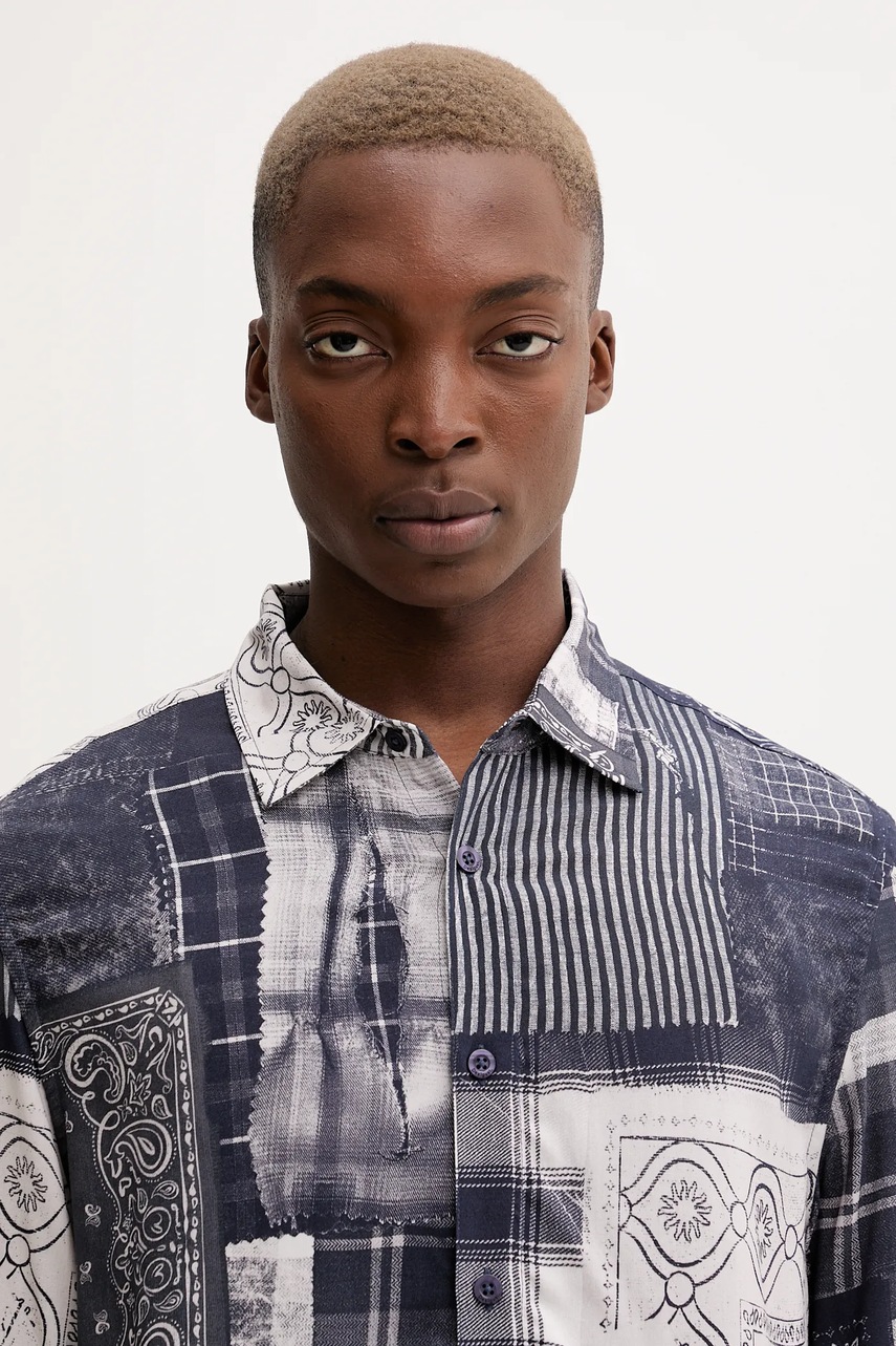 Πουκάμισο Desigual BLUE PATCH χρώμα: ναυτικό μπλε, 25WMCW40 φωτογραφία