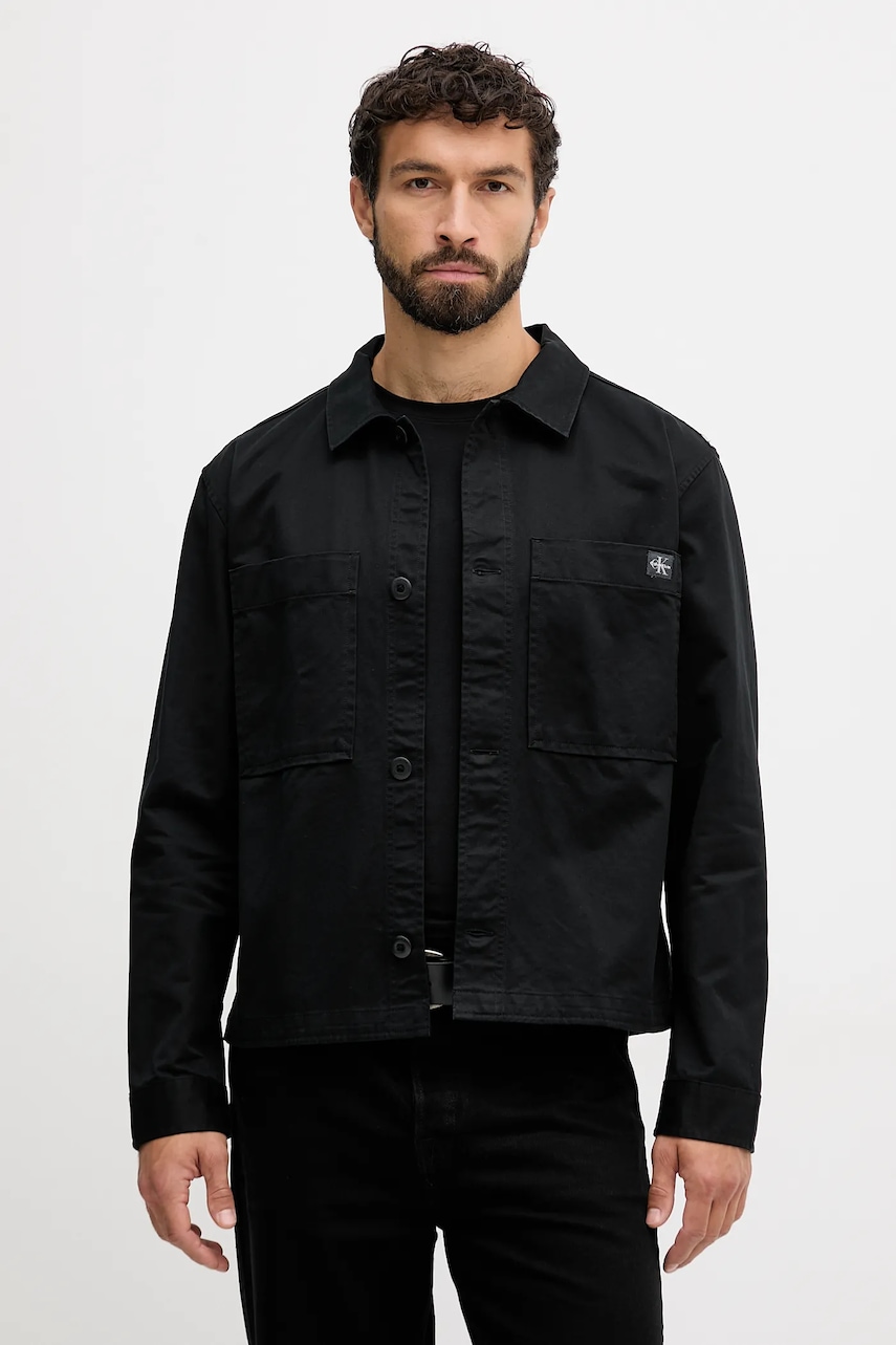 Levně Bavlněná košile Calvin Klein Jeans pánská, černá barva, relaxed, s klasickým límcem, LV04RD110G
