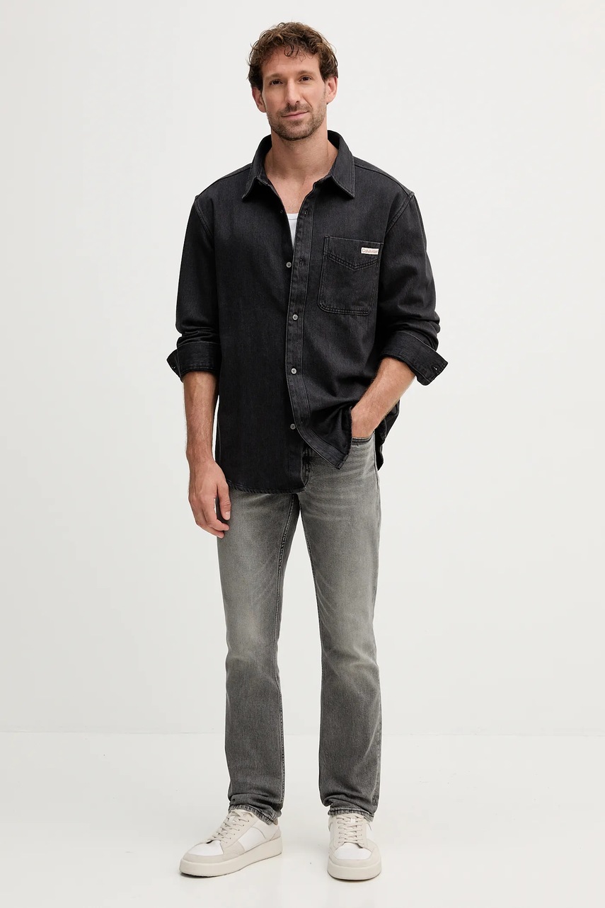 Джинсовая рубашка Calvin Klein Jeans цвет чёрный regular классический воротник LV04RD765G