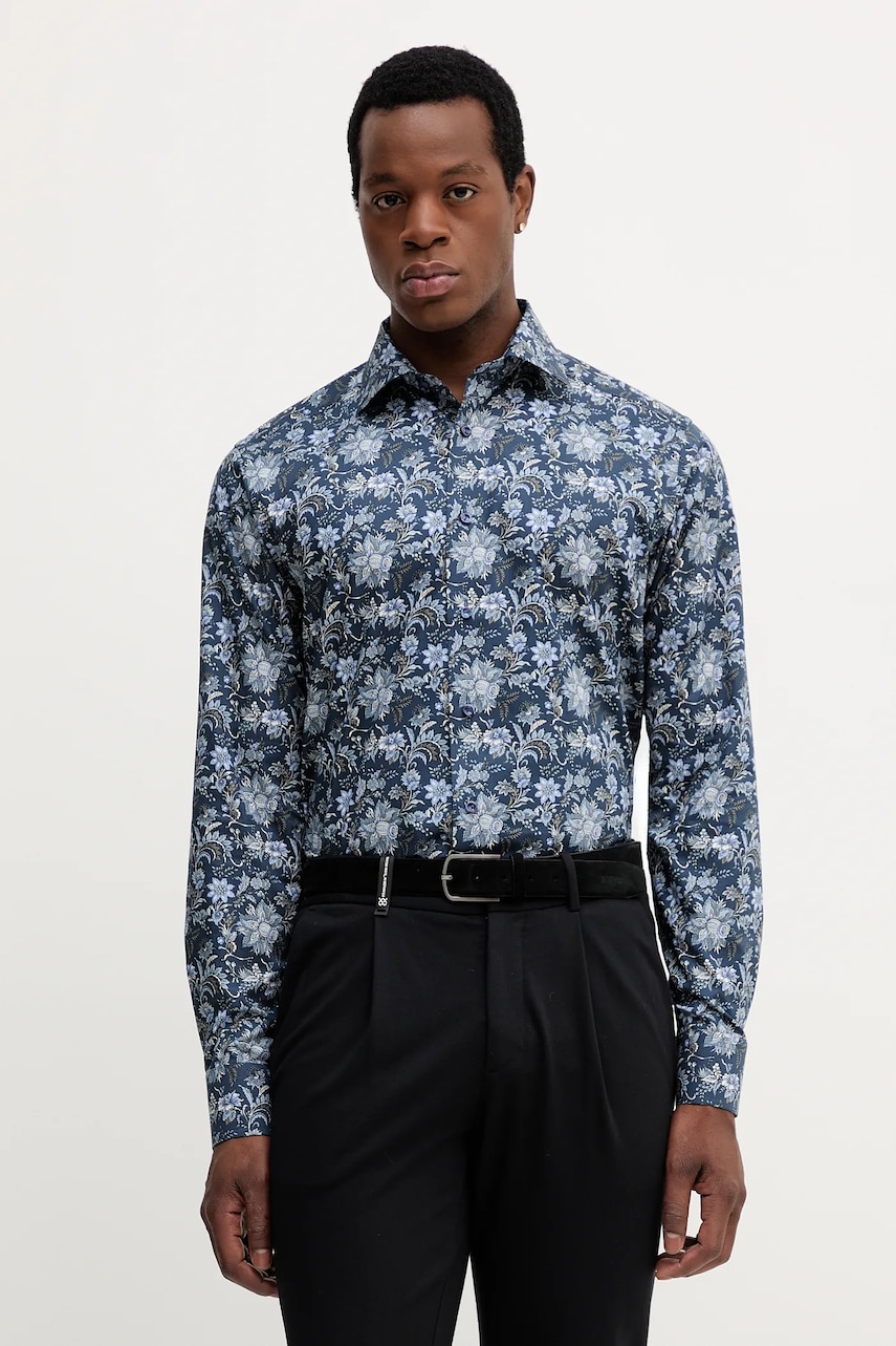 Eton cămașă din bumbac culoarea bleumarin, cu guler italian, slim, 100013941