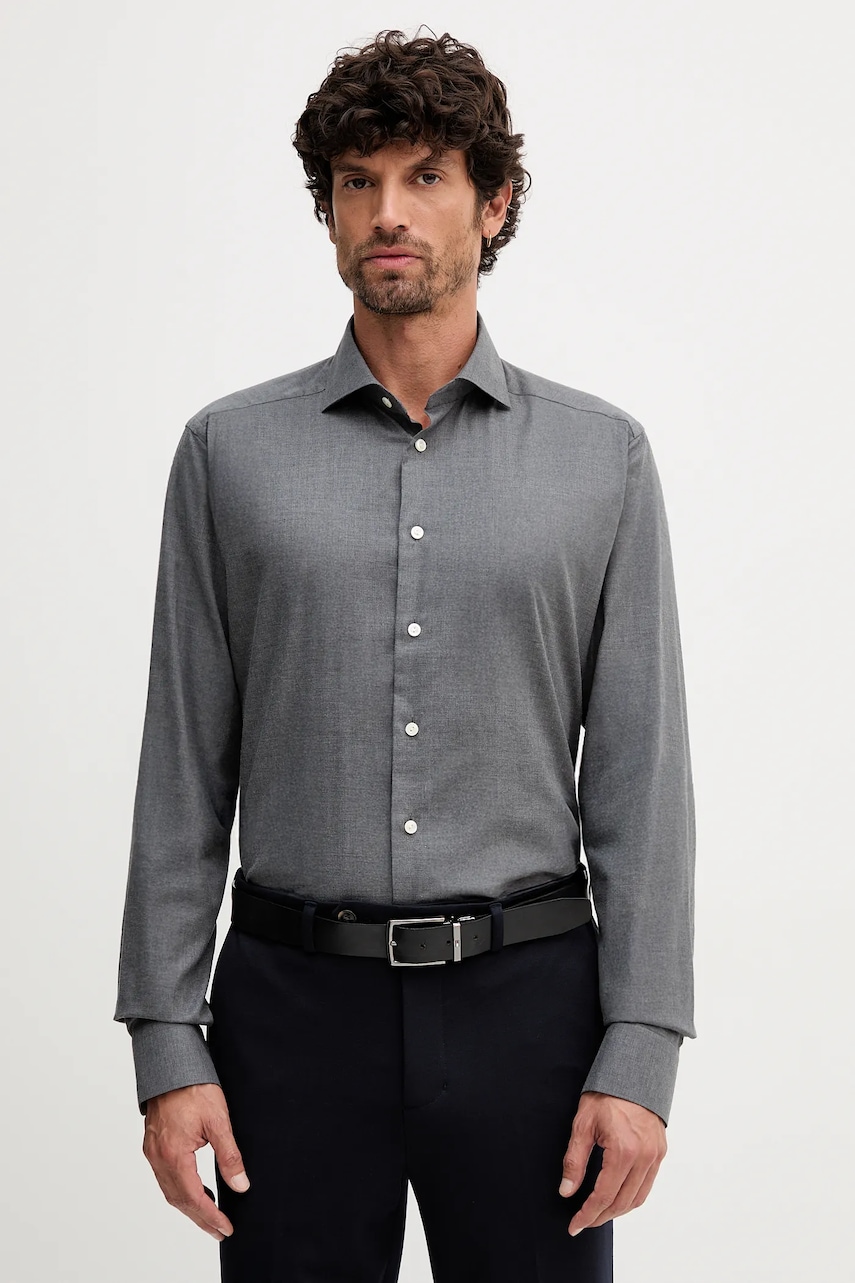 Eton cămașă din bumbac culoarea gri, cu guler italian, slim, 100013963