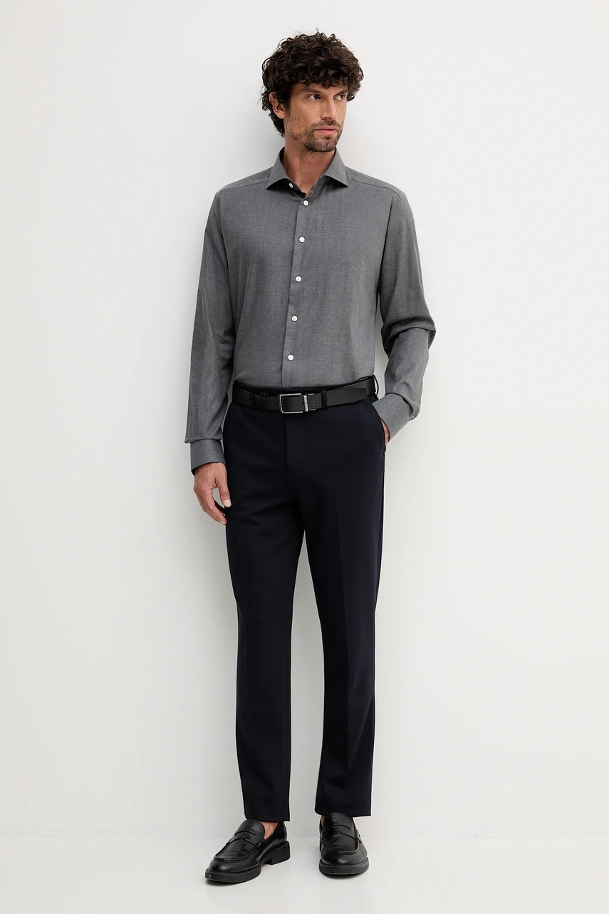 Хлопковая рубашка Eton цвет серый slim итальянский воротник 100013963
