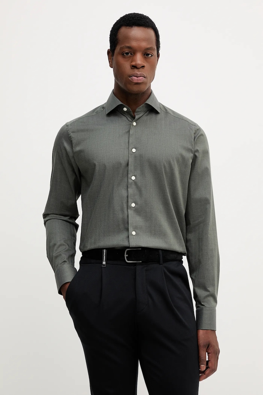 Eton cămașă din bumbac culoarea verde, cu guler italian, slim, 100013963 Eton cămașă din bumbac culoarea verde, cu guler italian, slim, 100013963