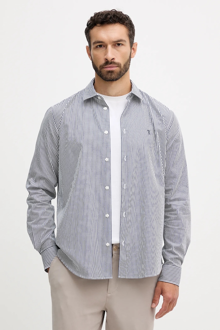 Trussardi cămașă din bumbac culoarea bleumarin, cu guler clasic, relaxed, 5007N000009N