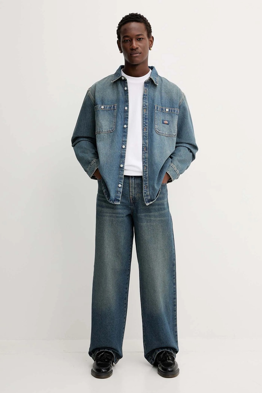 Джинсовая рубашка Dickies цвет синий regular классический воротник DK0A87PX