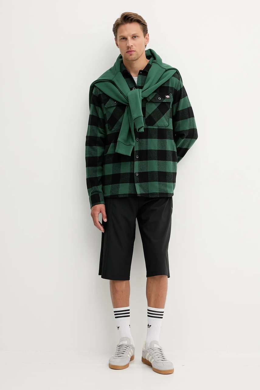 Хлопковая рубашка Dickies цвет зелёный regular классический воротник DK0A4XDZ