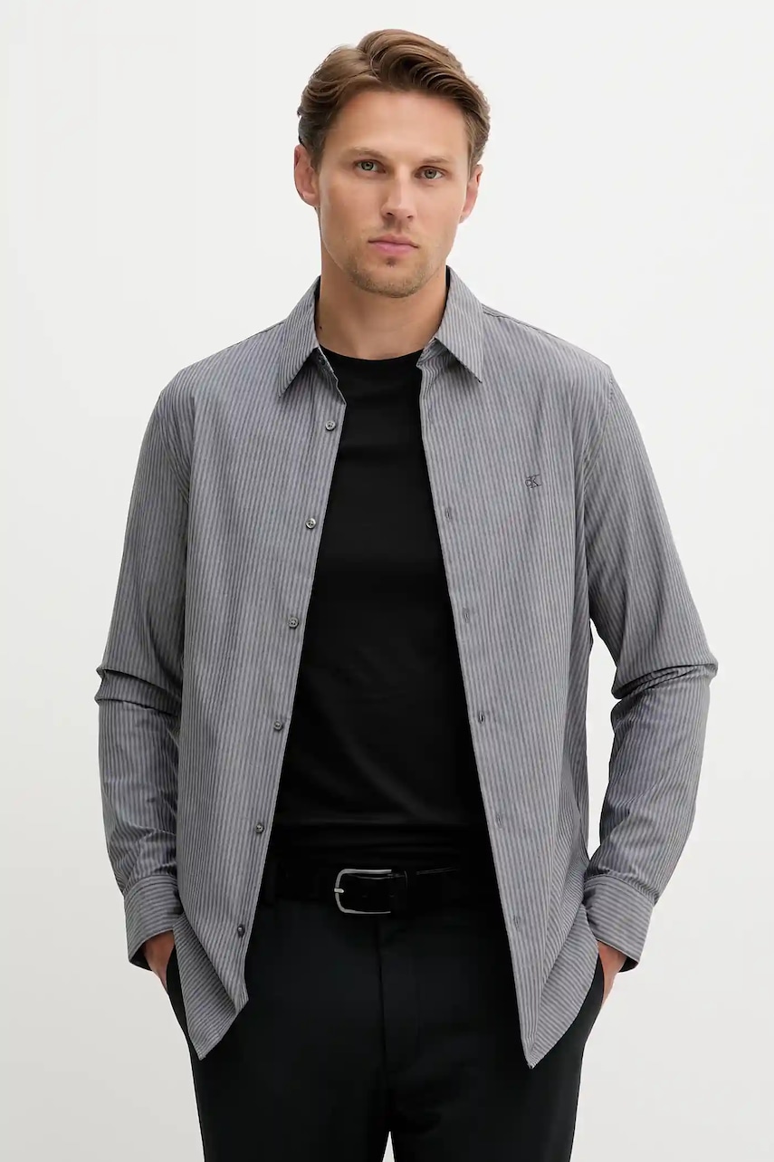 Levně Košile Calvin Klein pánská, šedá barva, slim, s italským límcem, LV04LD135G