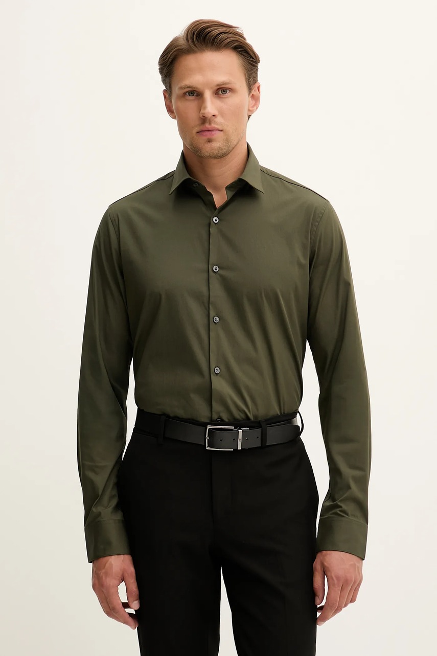 Levně Košile Calvin Klein pánská, zelená barva, slim, s klasickým límcem, LV019EU037