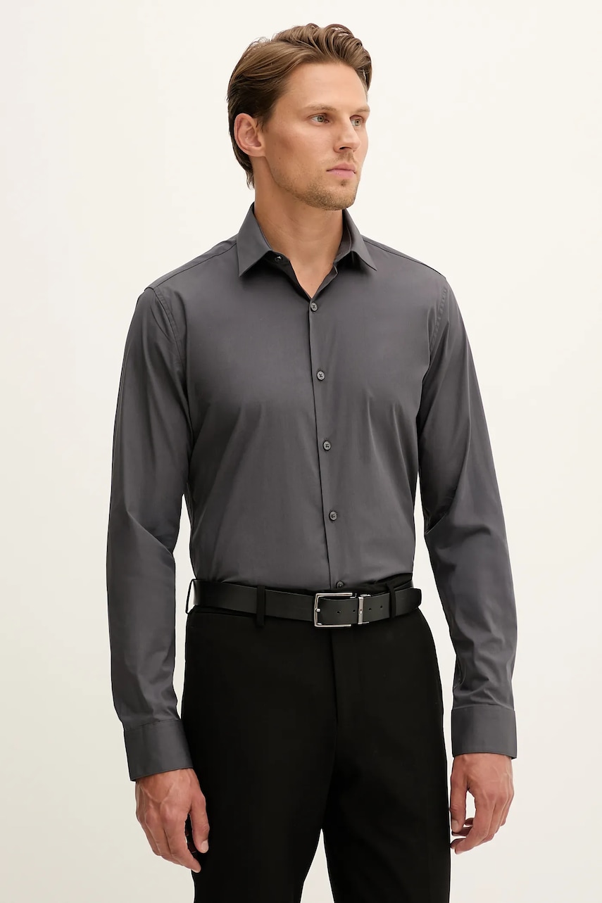 Levně Košile Calvin Klein pánská, šedá barva, slim, s klasickým límcem, LV019EU037