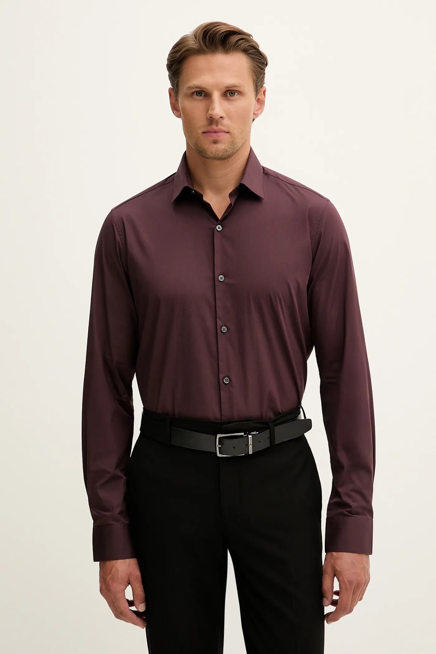 Levně Košile Calvin Klein pánská, vínová barva, slim, s klasickým límcem, LV019EU037