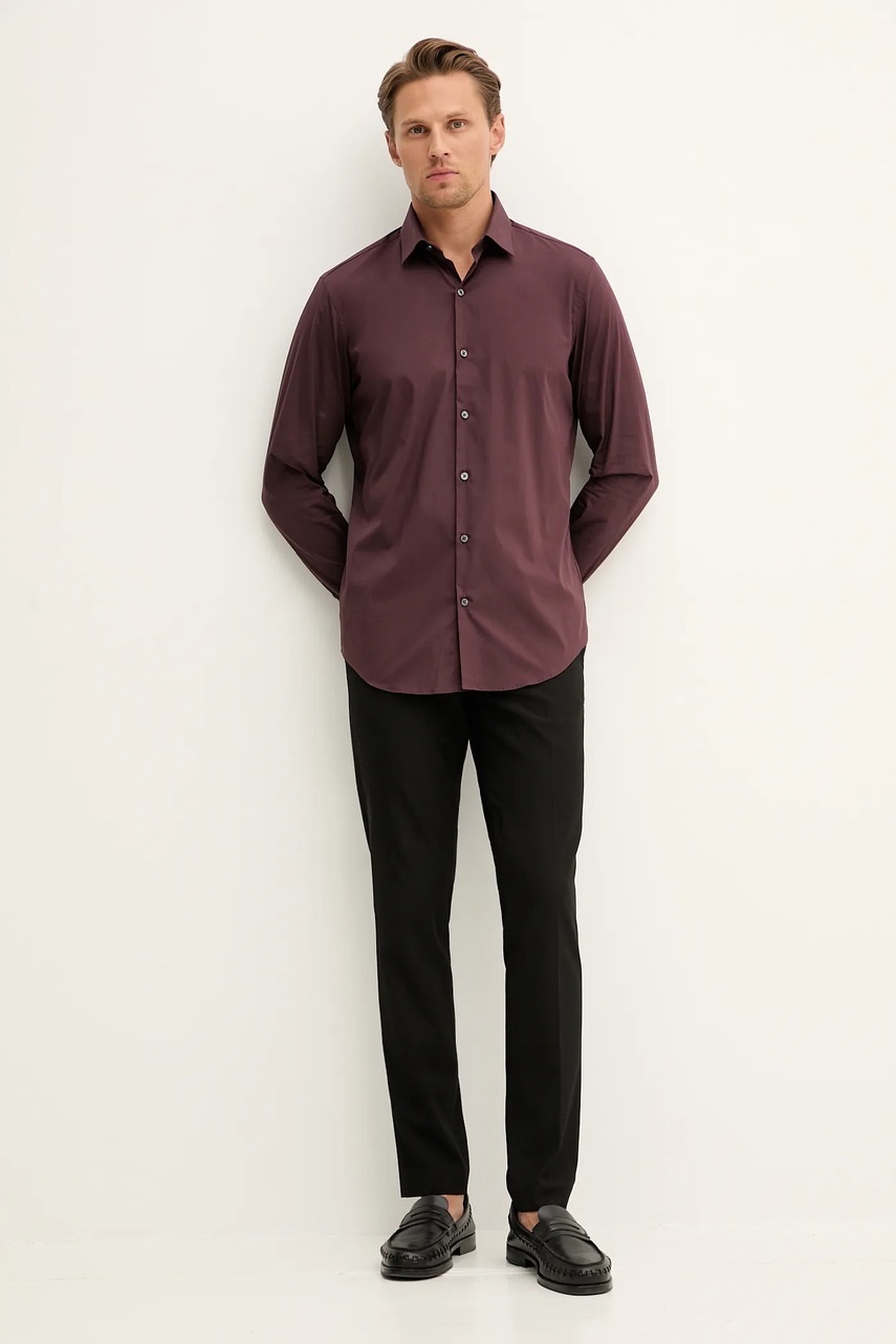 Рубашка Calvin Klein цвет бордовый slim классический воротник LV019EU037
