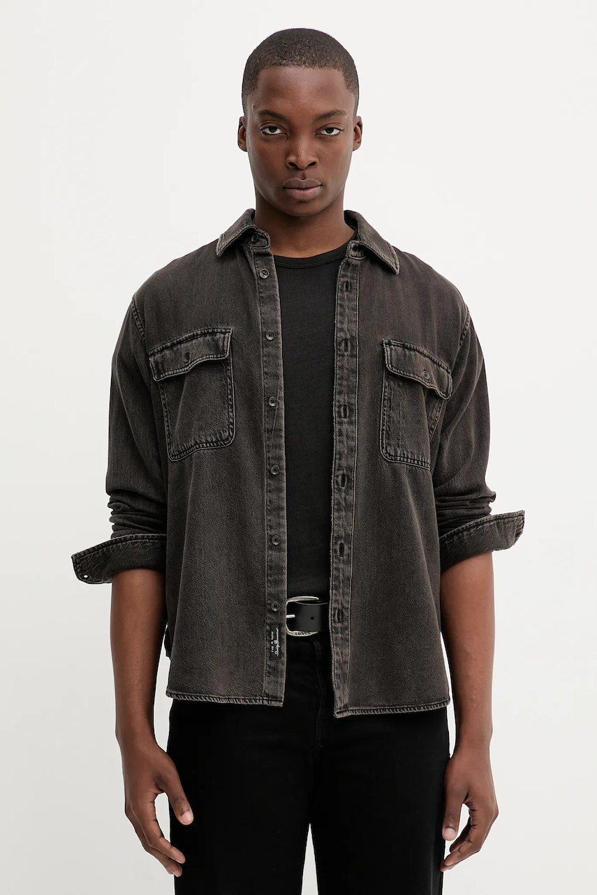 Rag & Bone cămașă jeans culoarea maro, cu guler clasic, regular, RX0825FSUBB