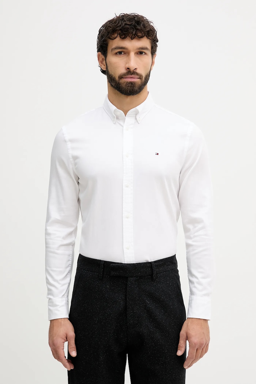 Levně Košile Tommy Hilfiger pánská, bílá barva, slim, s límečkem button-down, MW0MW40458