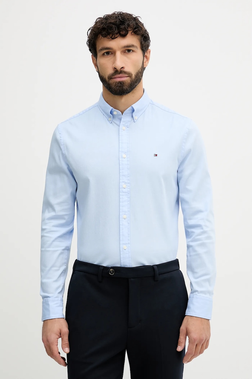Levně Košile Tommy Hilfiger pánská, modrá barva, slim, s límečkem button-down, MW0MW40458