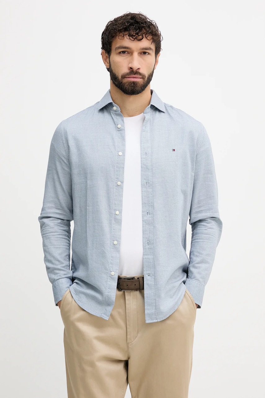 

Памучна риза Tommy Hilfiger в синьо със стандартна кройка с италианска яка MW0MW40461, Тъмносин