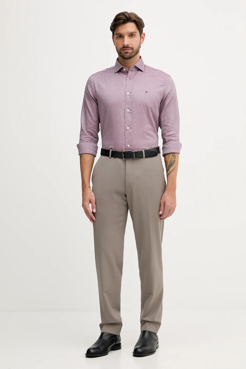 Хлопковая рубашка Tommy Hilfiger цвет бордовый regular итальянский воротник MW0MW40461