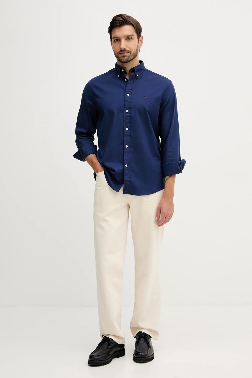 Рубашка Tommy Hilfiger цвет синий regular воротник button-down MW0MW40469 Рубашка Tommy Hilfiger цвет синий regular воротник button-down MW0MW40469