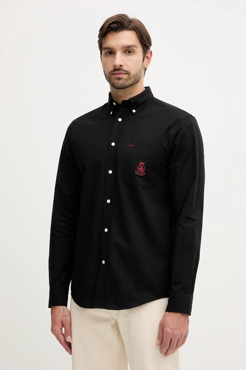 Levně Bavlněná košile Tommy Hilfiger pánská, černá barva, regular, s klasickým límcem, MW0MW40890