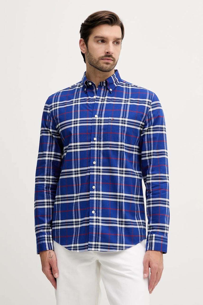 Levně Bavlněná košile Tommy Hilfiger pánská, modrá barva, regular, s klasickým límcem, MW0MW40894