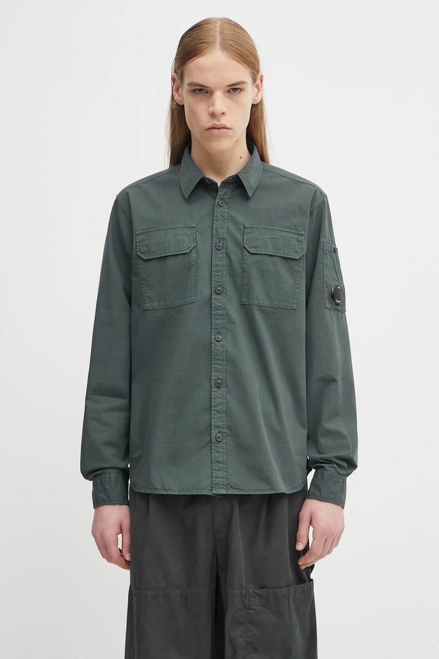 C.P. Company cămașă din bumbac culoarea gri, cu guler clasic, regular, 19CMSH706A110143G